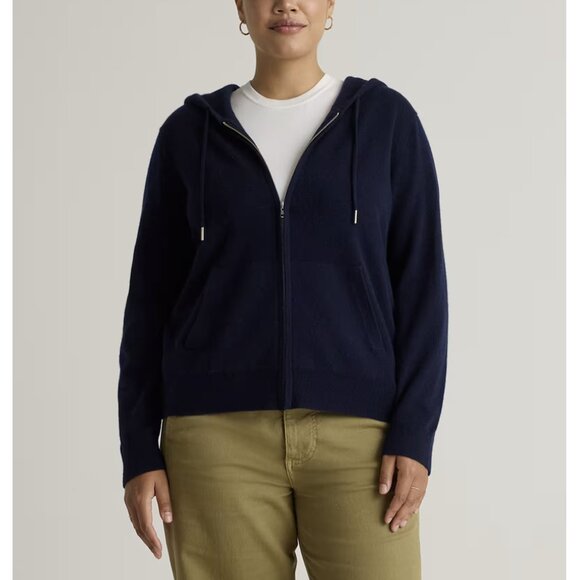 Quince 100% Mongolian Cashmere Full-Zip Hoodie Jacket True Navy Blue Size Large - Picture 1 of 16